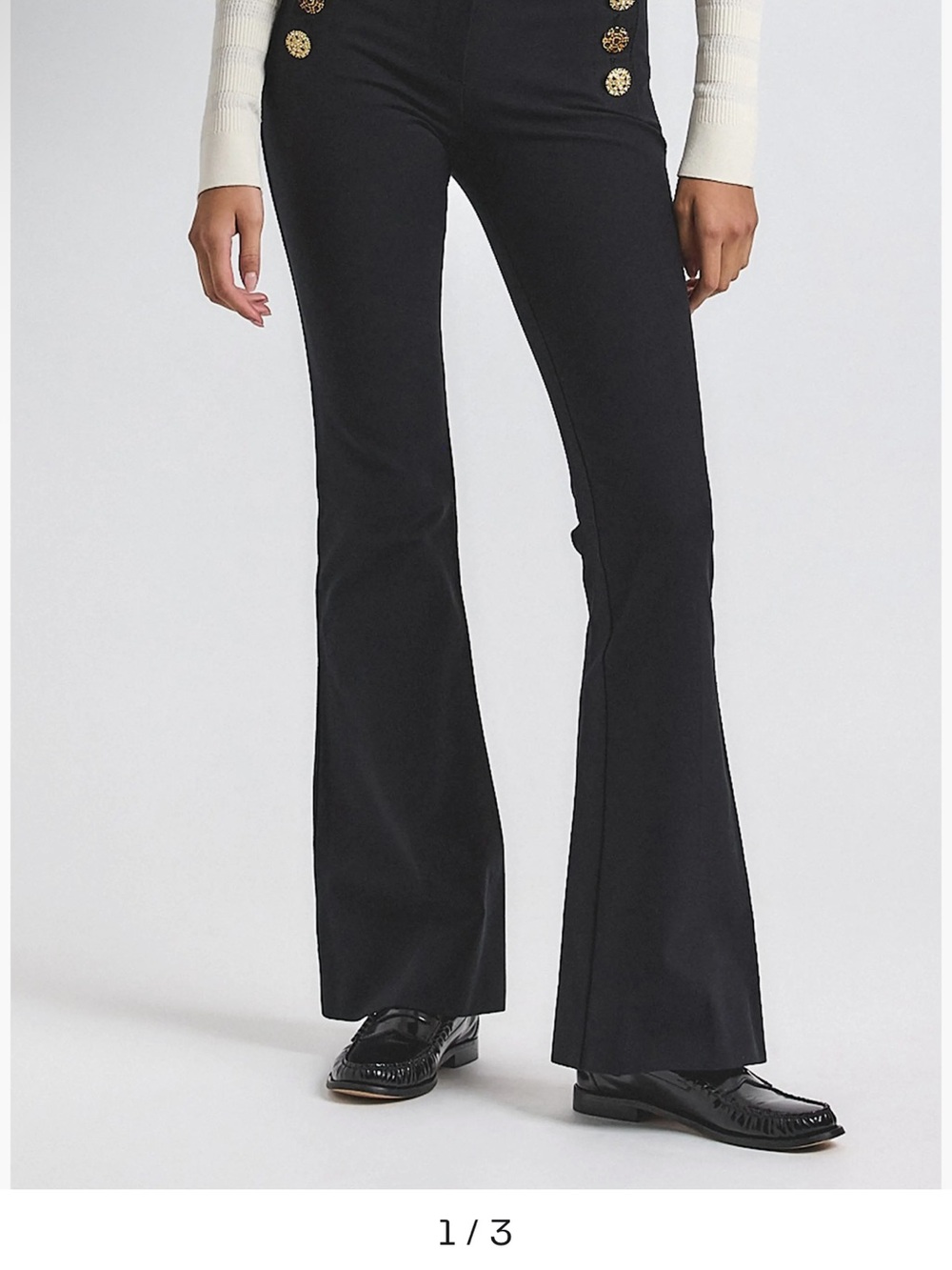 Derek Lam Black High-Rise sailor Flared Pants with Gold Buttons
